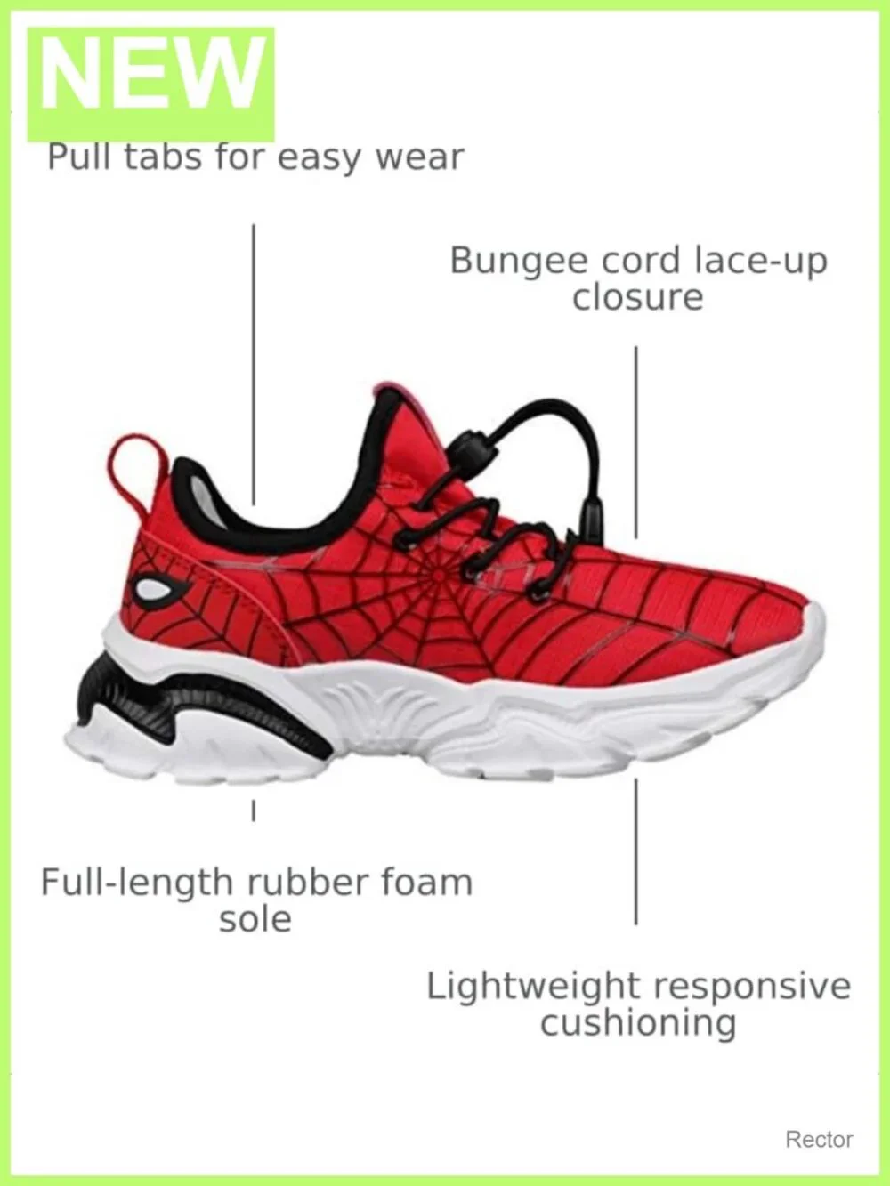 Boys Spider Web Sneakers Lightweight Bungee Lace Tennis Shoes for School